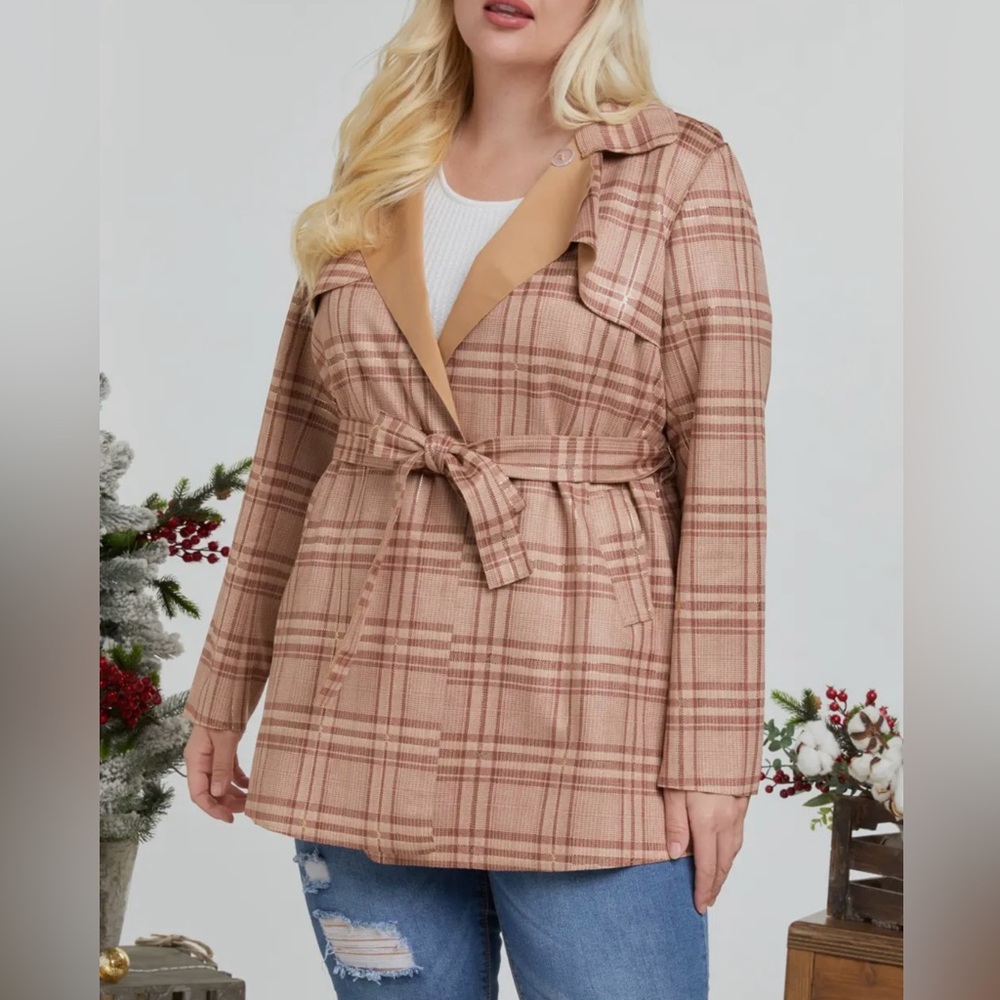 Plaid Tie Around Waist Coat